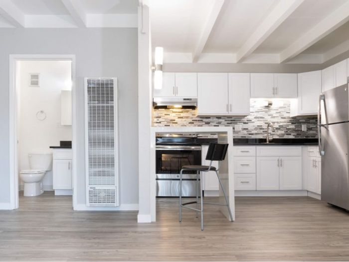 Open Concept, Modern, Renovated Studio with Stainless Steel Appliances, Wood Plank Flooring and Plenty of Counter and Cabinet Space Select Units Only