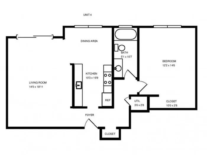 One Bedroom One Bath 800 square feet.