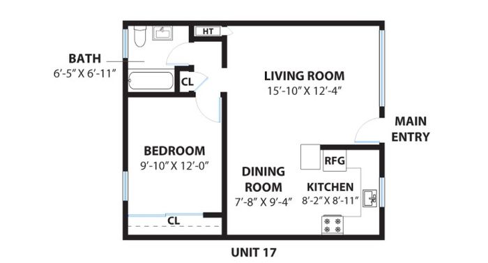 1x1 Floor plan 565 sq ft