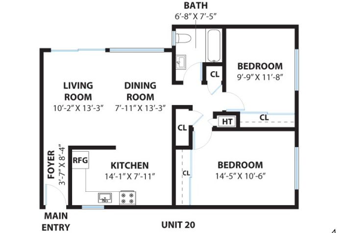2x1 Floor plan 816 sq ft