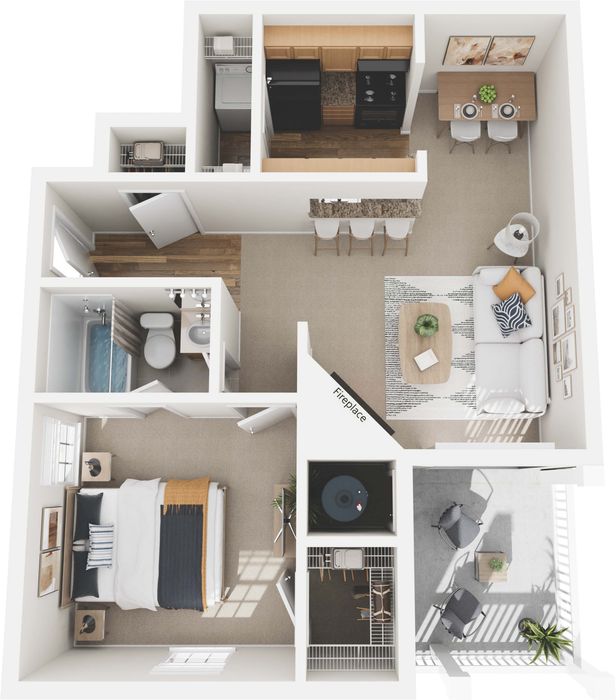 1BR 3-D Floorplan