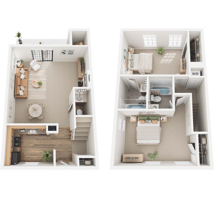 2BR TH 3-D Floorplan