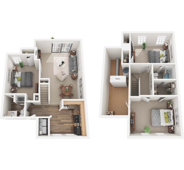 3BR TH 3-D Floorplan