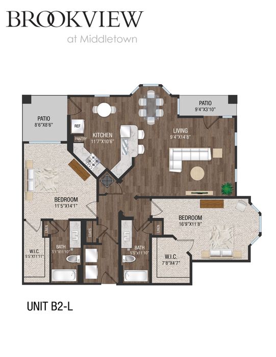 2 Bed 2 Bath, 1st Floor with Attached Garage - B2GL