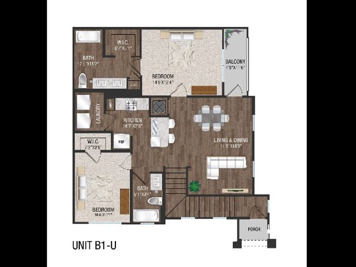 2 Bed 2 Bath, 2nd Floor - B1U