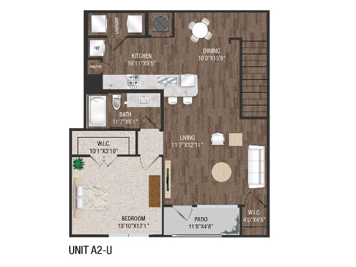 1 Bedroom 1 Bath, 2nd Floor - A2U