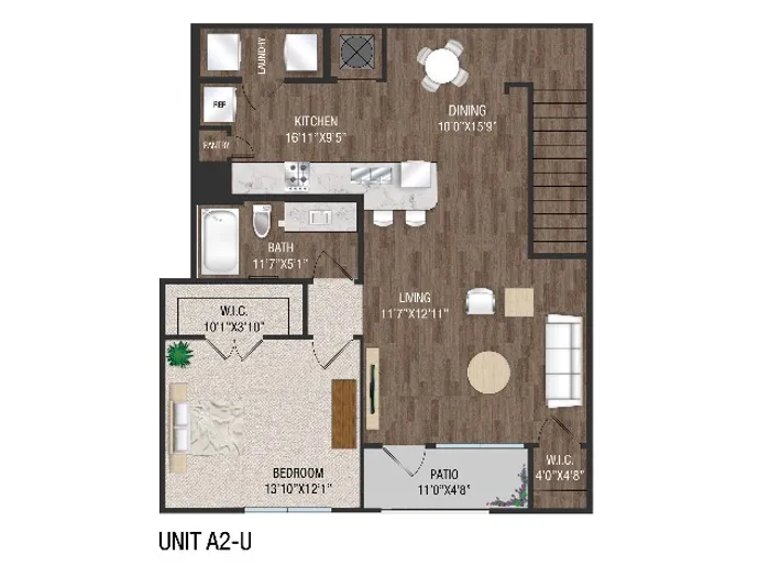 1 Bed 1 Bath, 2nd Floor with Attached Garage - A2GU