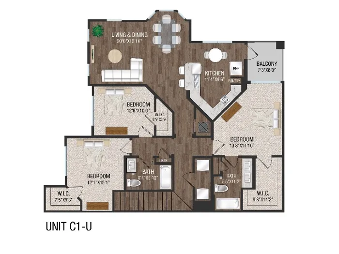 3 Bed 2 Bath, 2nd Floor with Attached Two-Car Garage - C1GU