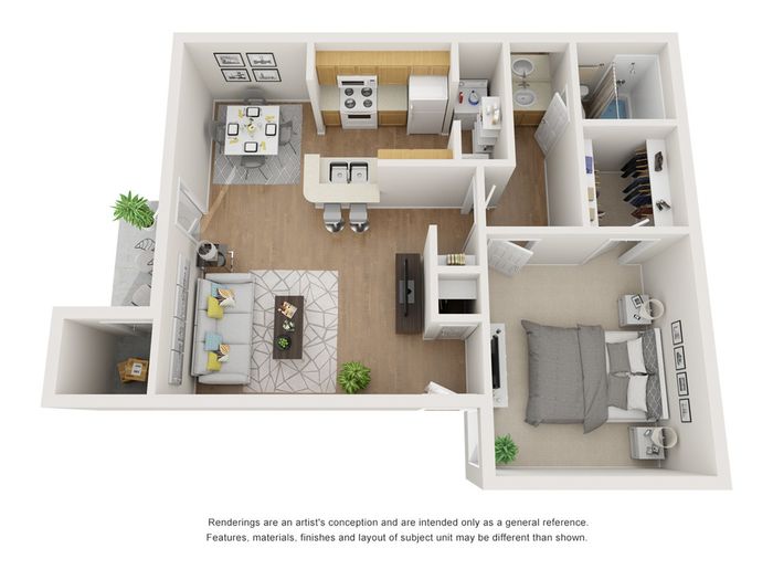 1 bedroom, 1 bathroom, 656 sq ft