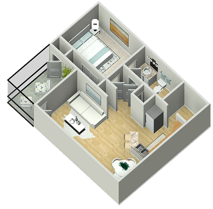 A1 (Sage) 1x1 638 3D floor plan