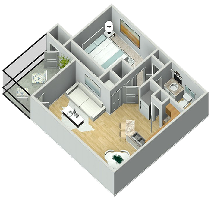 A2 (Fir) 1x1 638 3D floor plan