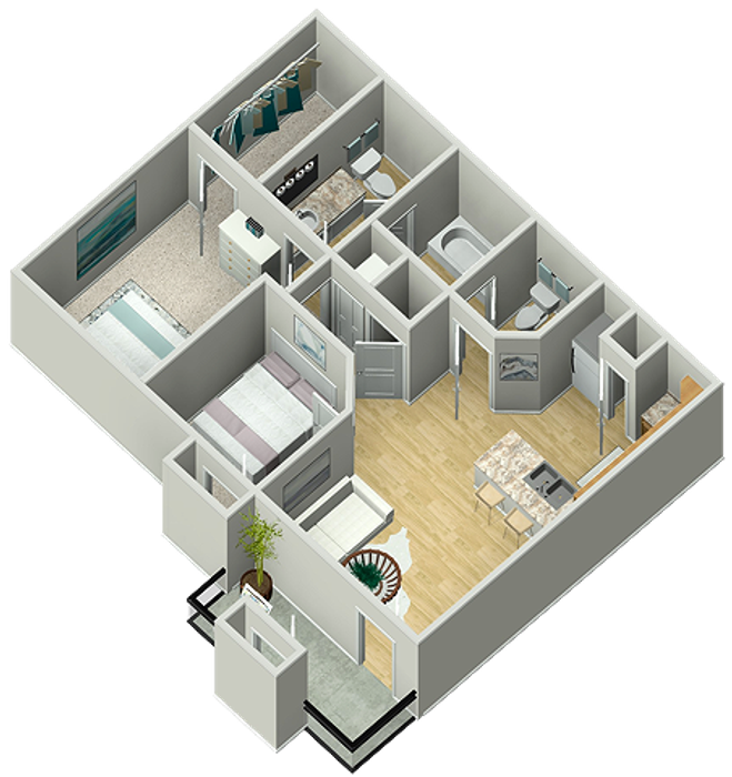 B1 (Cypress) 2x1 837 3D floor plan