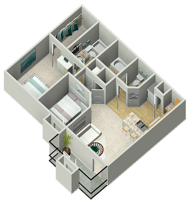 B2 (Pine) 2x2 837 3D floor plan