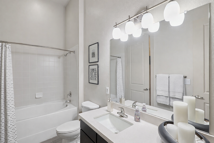Primary Bathroom at The District at Washington Apartments in Houston, TExas