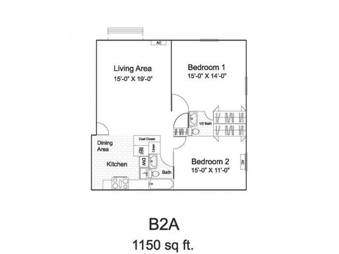 B2A Floor Plan  | Colonial Village Apartments | Apartments in Manchester NH
