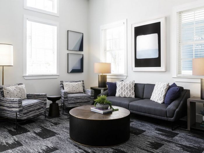 Comfy couches in the office seating area at The Flatts Salisbury