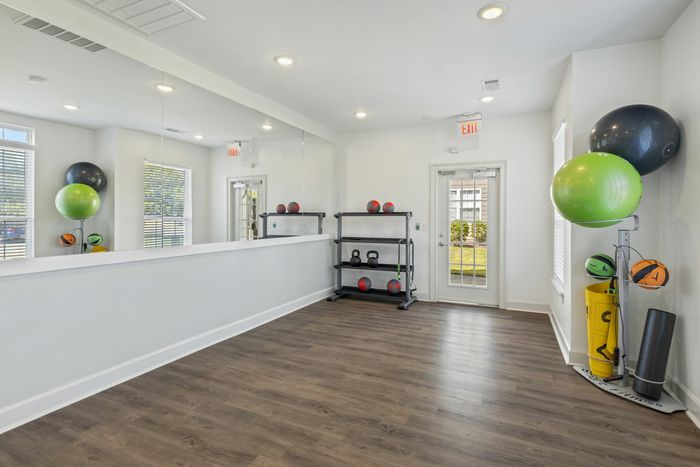Stretch room with lots of workout options at Theater Street Apartments in Lafayette, LA