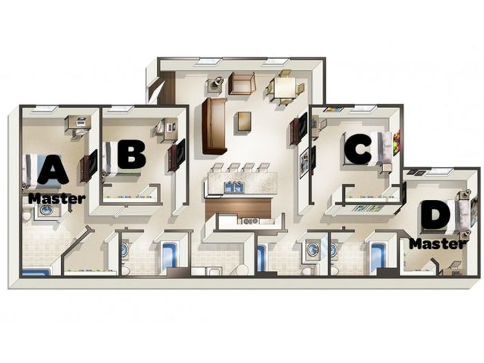 D3 Floor Plan | The Quarters | Lafayette University Apartments for Rent