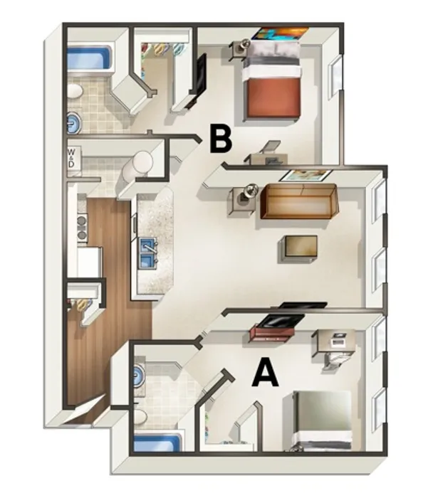 B3 Floor Plan | Floor Plan 3 | The Quarters | Lafayette University Apartments for Rent
