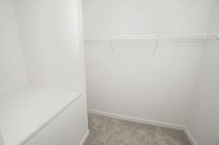 Walk in closet with built in shelving and carpet flooring in Dryden Place Townhomes