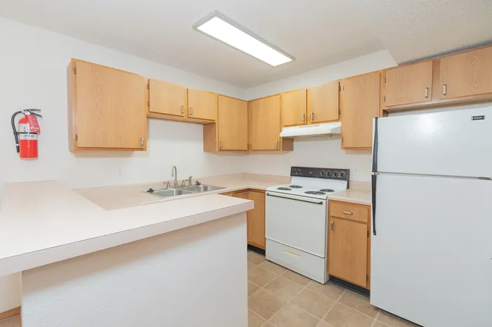 Inviting kitchen with warm wood cabinetry, sleek countertops, and modern appliances, perfect for culinary creativity.