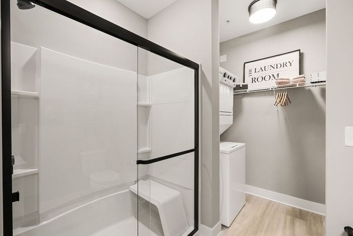 Iron Works Model Bathroom and Closet with In-Unit Laundry