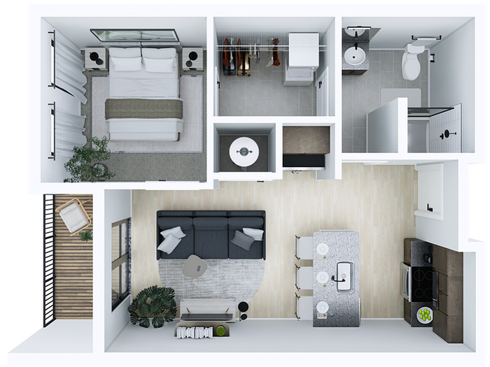 1A 1br, 1ba Floorplan