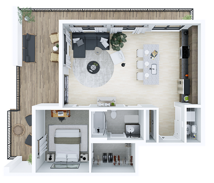 1E Floorplan - 767 SF