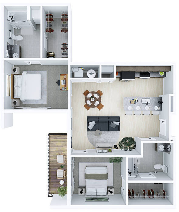2B Floorplan - 1055 SF