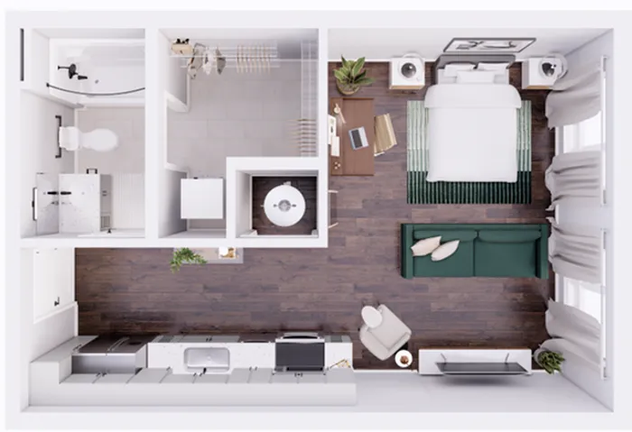 3D Floorplan - 483 Sqft