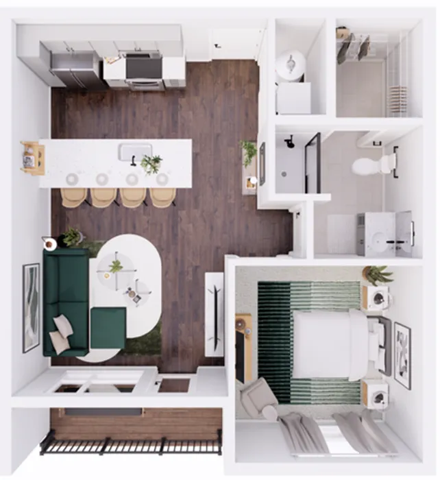 3D Floorplan - 627 Sqft