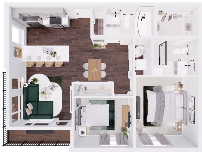 3D Floorplan - 929 Sqft