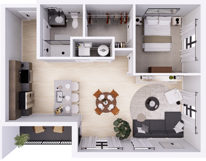 1D Floor plan 760 SF