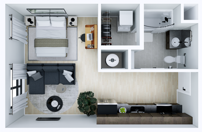 0B Studio floorplan