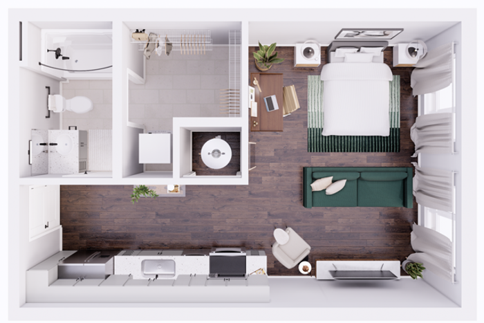3D Floorplan - 483 Sqft