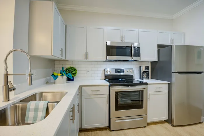 Platinum Kitchen with stainless appliances Lunaire Apartments | Goodyear, Arizona
