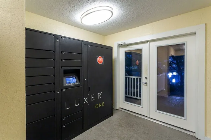 Package lockers at Community Fitness Center at Bay Crossings; South Tampa ApartmentsBay Crossing | Tampa Apartments