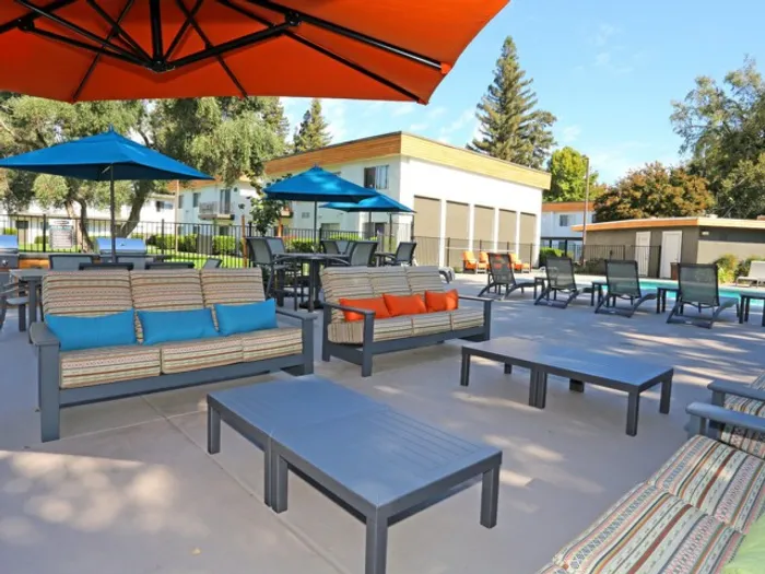 Pool and Sun Deck with Loungers at The Davenport; Sacramento Apartments