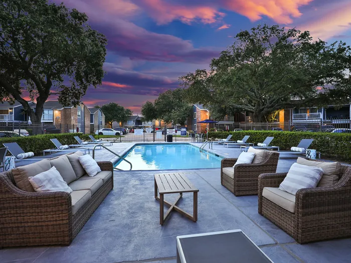 Barringer Square | Webster, TX | Sparkling Pool w/ Comfortable Seating
