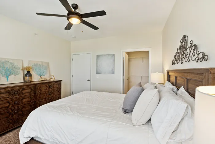 Waterside at RiverPark Place | Louisville, KY | Carpeted Bedroom w/ Ceiling Fan