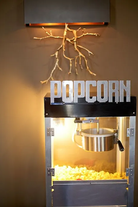 Chic home popcorn machine with a modern design, perfect for cozy movie nights.