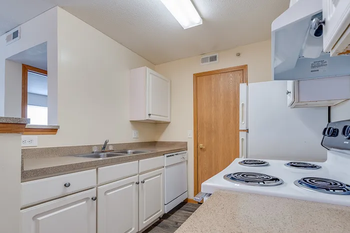 Contemporary kitchen featuring sleek countertops, modern white cabinetry, and efficient appliances, perfect for both everyday cooking and entertaining.