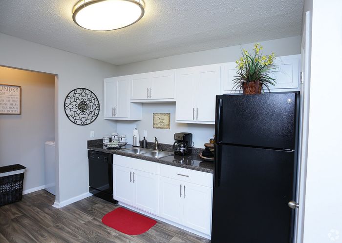 Modern kitchen with sleek black appliances, white cabinetry, and elegant decor for a stylish urban home.
