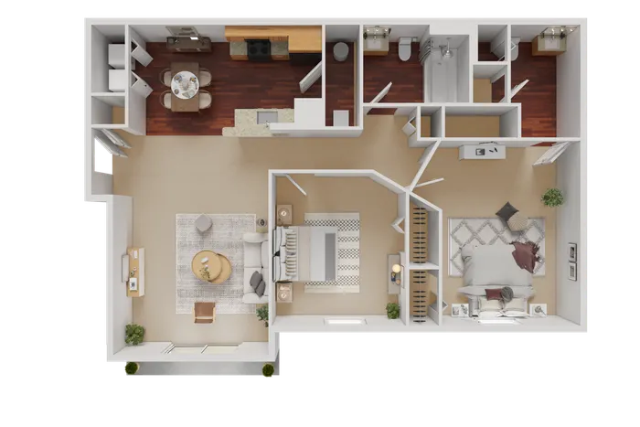 Modern floor plan showcasing a harmonious blend of style with 1 spacious bedroom, an elegant living room, and a cozy kitchen dining area.