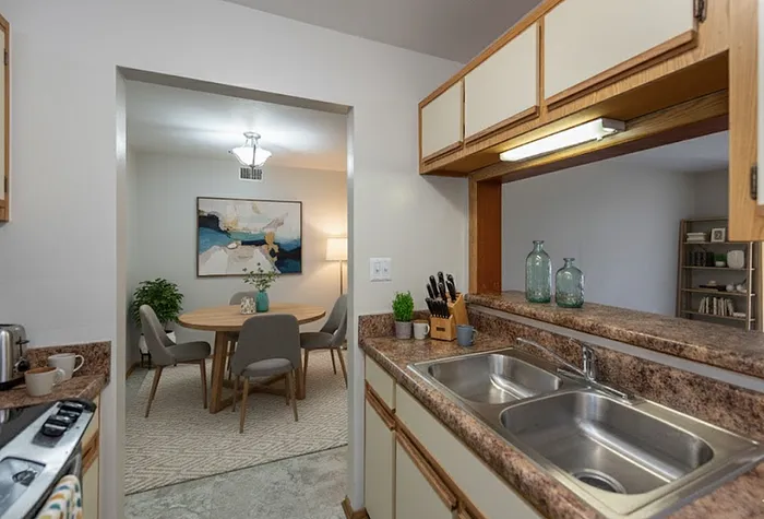 Kitchen And Dining Area At Green Tree Apartment