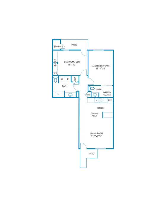 Two bedroom 1 1/2 bathroom floor plan