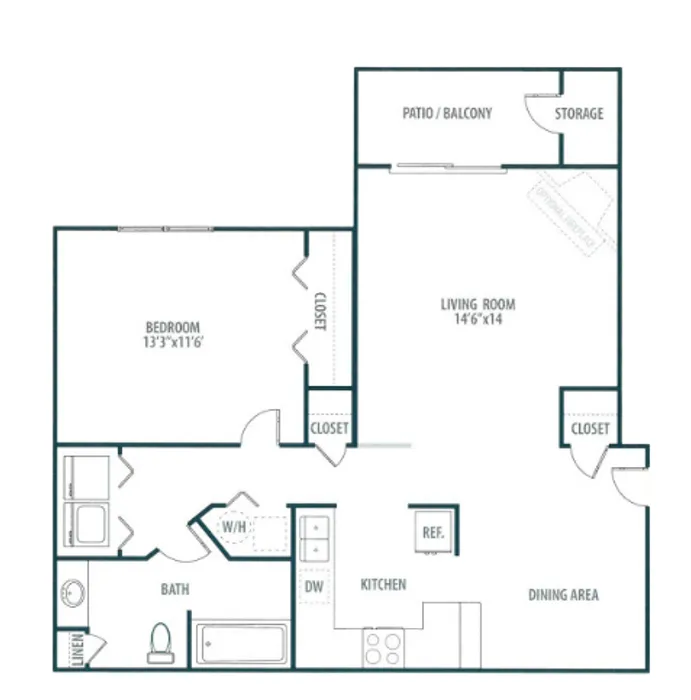 One bedroom floor plan