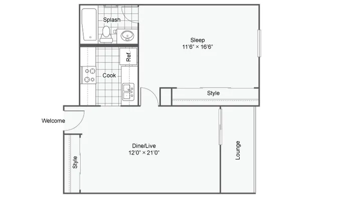 floor plan of one bedroom