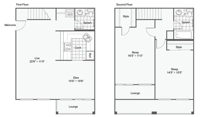 floor plan of two bedroom