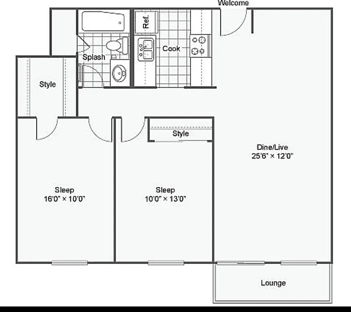 Lilac floor plan of two bedroom